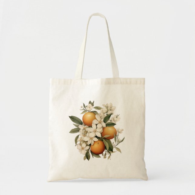 Bolso De Tela Cocina de flores de Naranja de época (Frente)