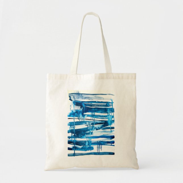Bolso De Tela Cocitos de acuarela de arte abstracto azul (Frente)
