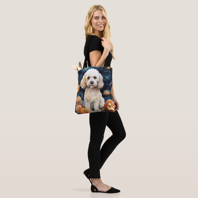 Bolso De Tela Cockapoo de Halloween con calabazas aterradoras (Puesto)