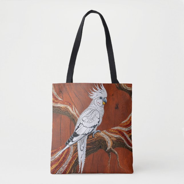 Bolso De Tela Cockatiel de temática aborigen australiana (Anverso)