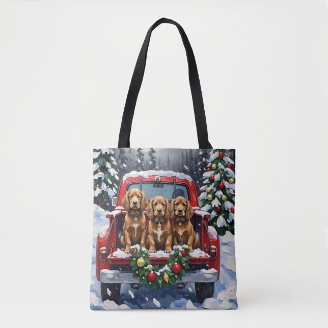 Bolso De Tela Cocker Spaniel Christmas Red Truck Holiday (Anverso)