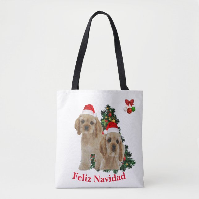 Bolso De Tela Cocker spaniel Feliz Navidad (Anverso)