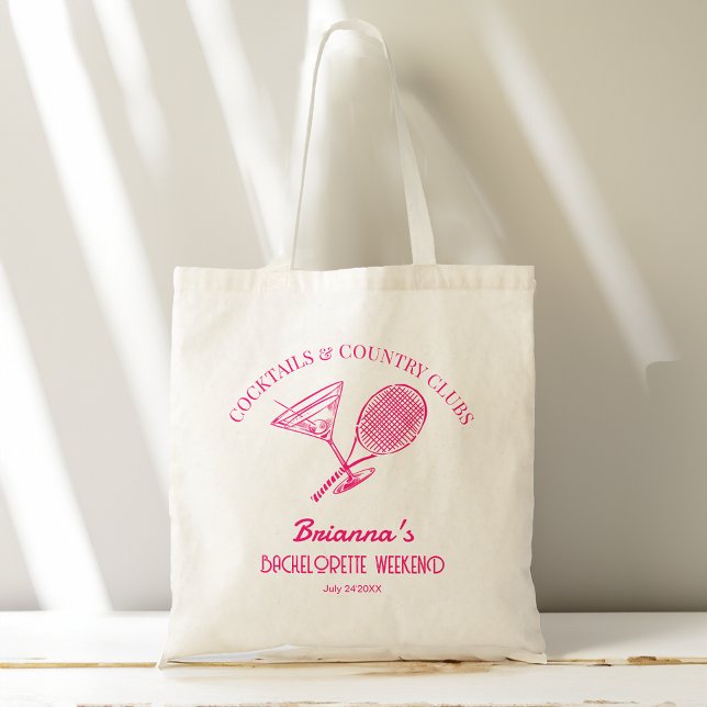 Bolso De Tela Cocktails y clubes de campo tenis Bachelorette (Cocktails and country clubs tennis Bachelorette party weekend bridesmaid gifts personalized Tote Bag)