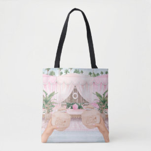 Bolso De Tela Coco personalizado de la cabana rayada rosa y blan