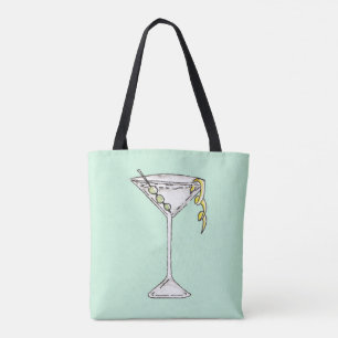 Bolso De Tela Cóctel verde oliva de Martini de la acuarela