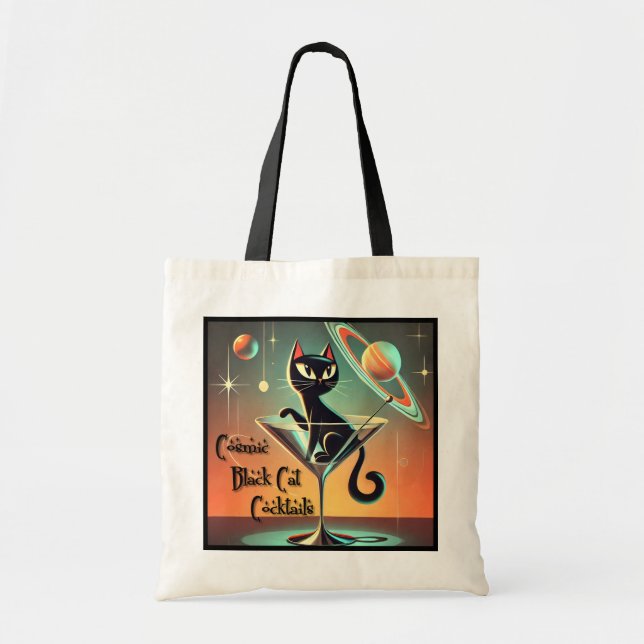 Bolso De Tela Cócteles de gato negro cósmico futurista atómico (Frente)