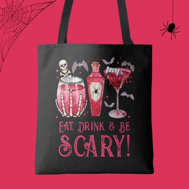 Bolso De Tela Cócteles de Halloween para comer, beber y tener mi (Eat, Drink and Be Scary Halloween Cocktails Tote Bag)