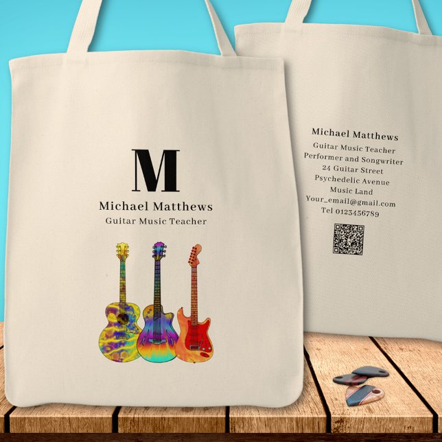 Bolso De Tela Código QR de Tutor de Música Guitarra Personalizad (Guitar teacher music business website QR code custom tote bag)