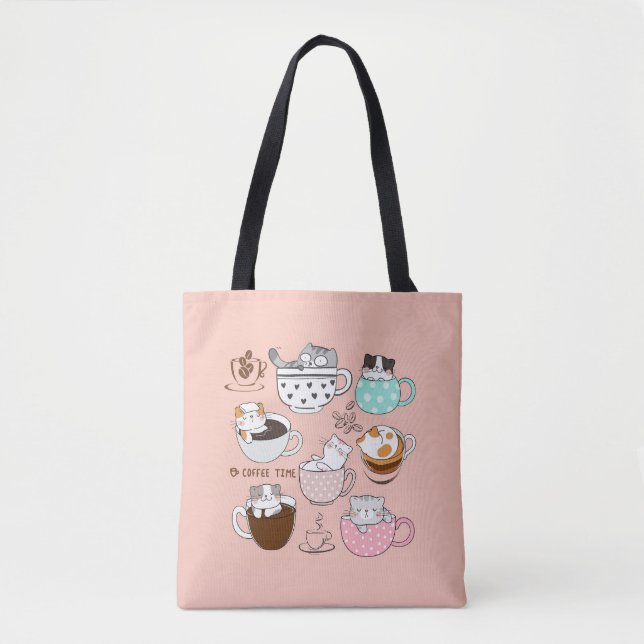 Bolso De Tela Coffee Cats Funny (Anverso)