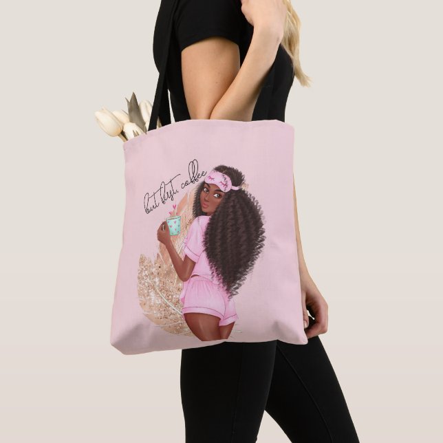 Bolso De Tela Coffee Faux Purpurina Chica Hair Rosa Rosa (Detalle)