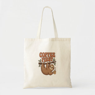 Bolso De Tela Coffee First Funny Sloth Tote Bag