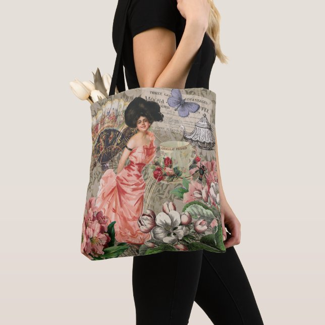 Bolso De Tela Coffee Lady Victorian Mujer Rosa Clásica (Detalle)