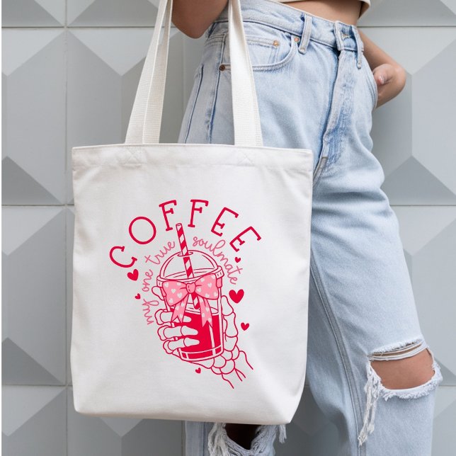 Bolso De Tela Coffee My One True Soulmate Red Hearts Skeleton (Subido por el creador)