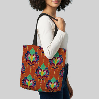 Bolso De Tela Cognac and Gold Art Deco Floral Ornament