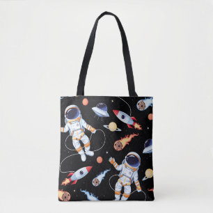 Bolso De Tela Cohete astronauta: Patrón de espacio vintage sin f