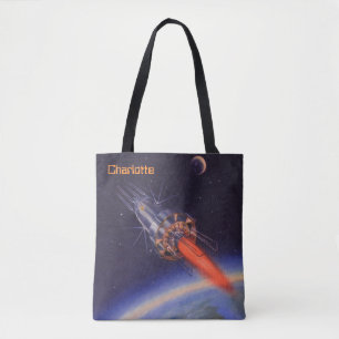 Bolso De Tela Cohete de ciencia ficción vintage en el espacio so