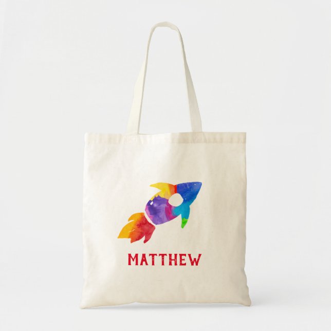 Bolso De Tela Cohetes arco iris Barco Espacio Ultraterrestre Niñ (Frente)