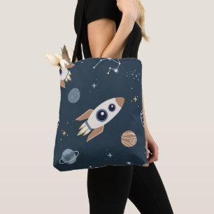 Bolso De Tela Cohetes, planetas y patrones estelares para niños