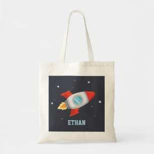 Bolso De Tela Cohetes rojos y grises despegando en el espacio
