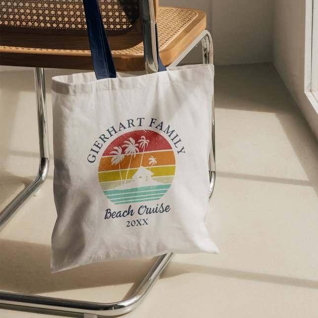 Bolso De Tela Coincidencia de vacaciones en la familia de crucer (Retro Family Reunion Beach Cruise Nautical Palm Trees Matching Custom Tote Bag)