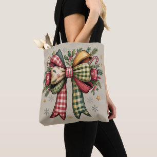 Bolso De Tela Cojín de lazo de Navidad patchwork Rústico festivo