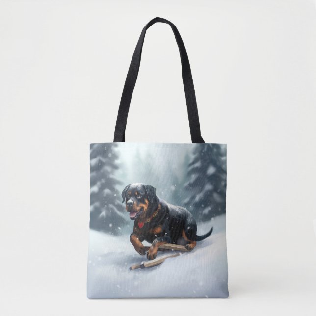 Bolso De Tela Cojín decorativo de invierno de rottweiler Navidad (Anverso)