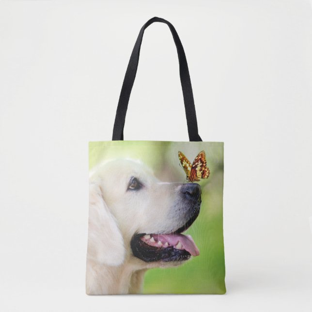 Bolso De Tela Cojín decorativo De Labrador Y Mariposa (Anverso)
