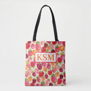 Bolso De Tela Cojinete de acuarela de frambuesa de verano con mo