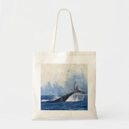 Bolso De Tela Cola de ballena azul salpicando en arte de océano