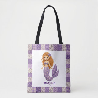 Bolso De Tela Colcha de sirena morada personalizada