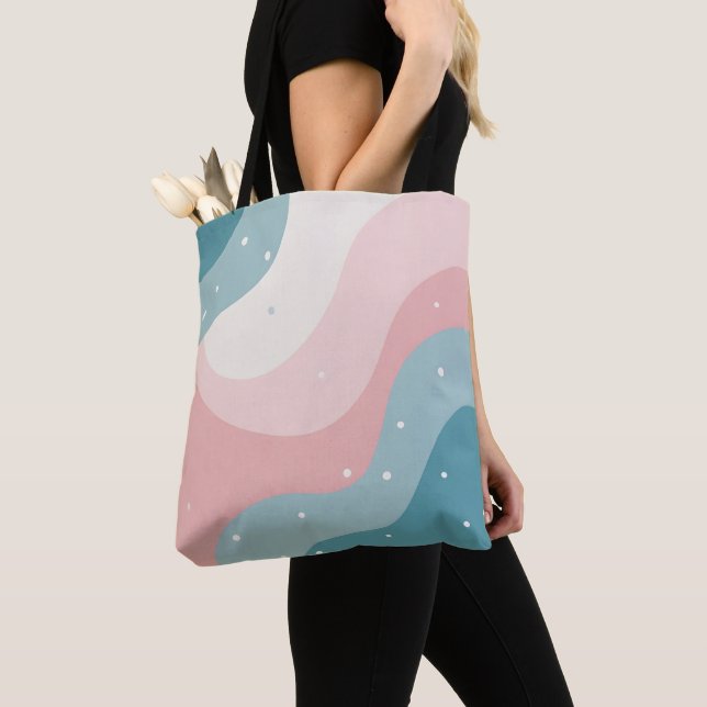 Bolso De Tela Colección Abstracta Moderna Rosa Blush Verde Menta (Detalle)