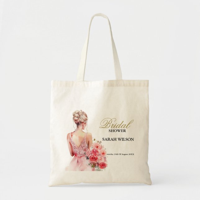 Bolso De Tela Colección de bata de Boda de acuarela Rosa floral (Frente)