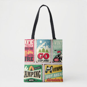 Bolso De Tela Colección de carteles retro de senderismo y campin