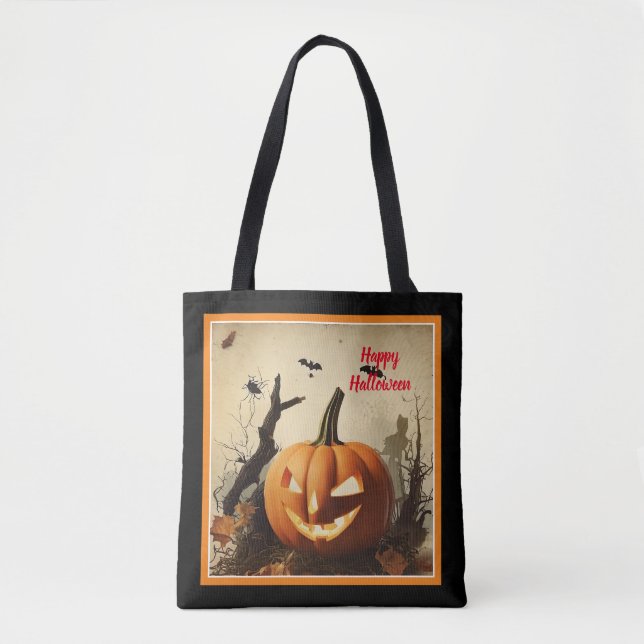 Bolso De Tela Colección espeluznante de calabaza Halloween (Anverso)