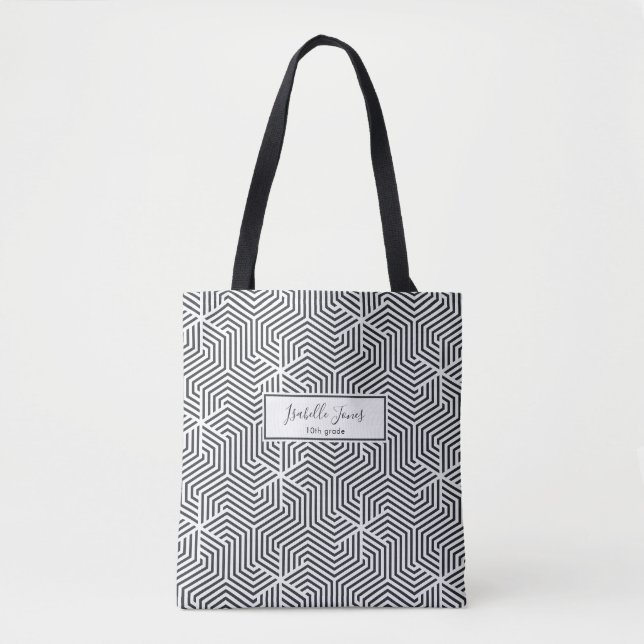Bolso De Tela colegio de escritura geométrica de diseño personal (Anverso)