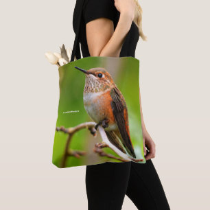Bolso De Tela Colibrí rufosa hembra en el árbol de ciruelas