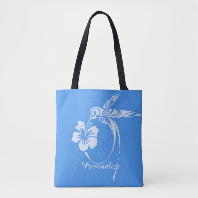 Bolso De Tela Colibrí Sencillo y Elegante Azul y Blanco (Anverso)
