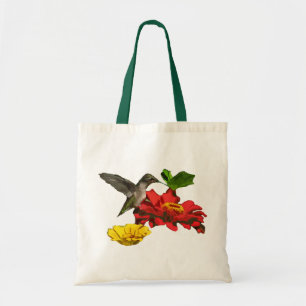 Bolso De Tela Colibrí sobre Zinnias