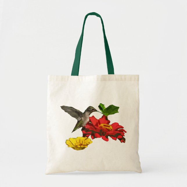 Bolso De Tela Colibrí sobre Zinnias (Frente)