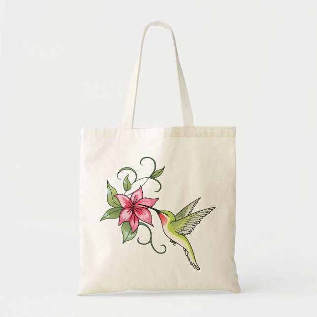 Bolso De Tela Colibrí y flor (Frente)