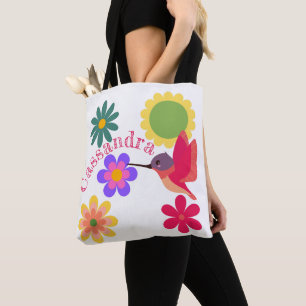 Bolso De Tela Colibrí y flores personalizadas