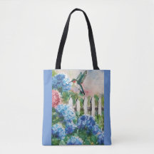 colibrí y flores Tote Bags