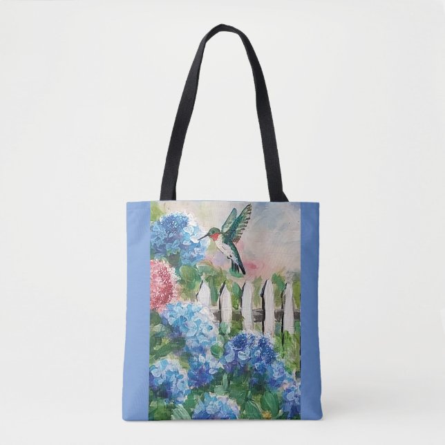 Bolso De Tela colibrí y flores Tote Bags (Anverso)