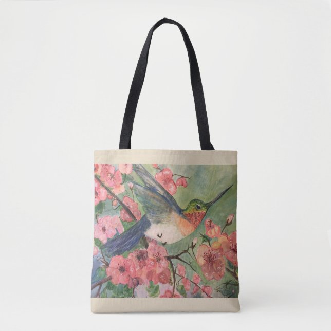 Bolso De Tela Colibrí y tote de los flores (Anverso)