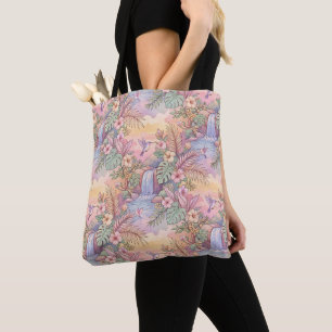Bolso De Tela Colibríes Hibisco Cascada Alegre