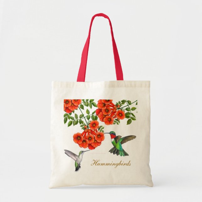 Bolso De Tela Colibríes Throated de rubíes en vid de la (Frente)