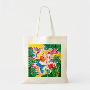 Bolso De Tela Colibríes y Cactus en Flor