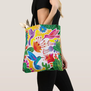 Bolso De Tela Colibríes y Cactus en Flor