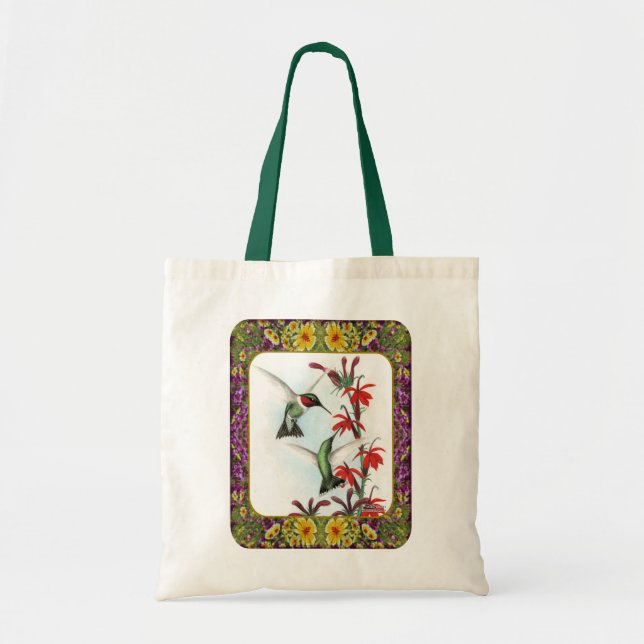 Bolso De Tela Colibríes y Flores #5 (Frente)