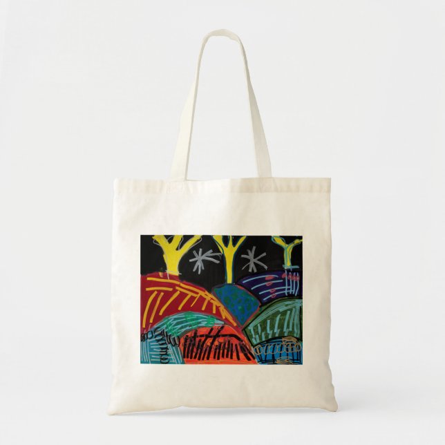 Bolso De Tela Colinas y árboles de la noche (con posca) por (Frente)